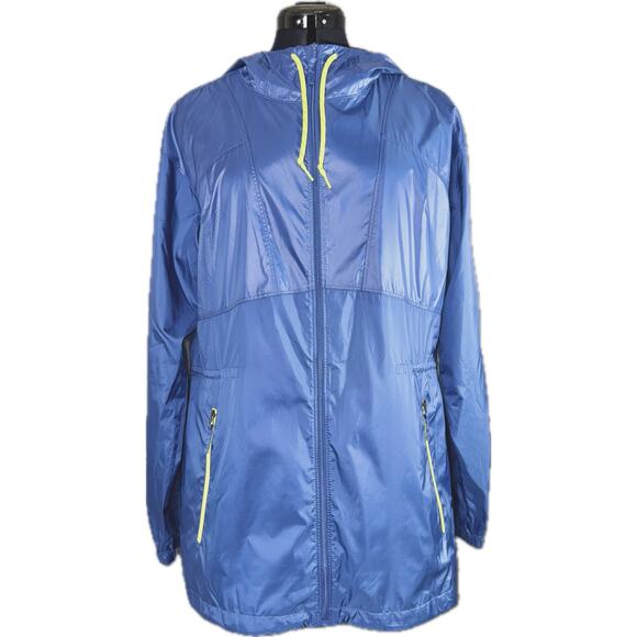 Columbia Blue Windbreaker Women’s Large Lightweight Rain Jacket Hooded Full Zip - Picture 1 of 9